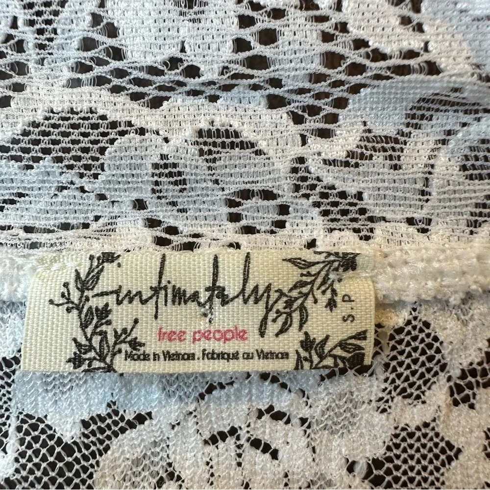 Free People Intimately White Lace Long-Sleeve V-Neck Top